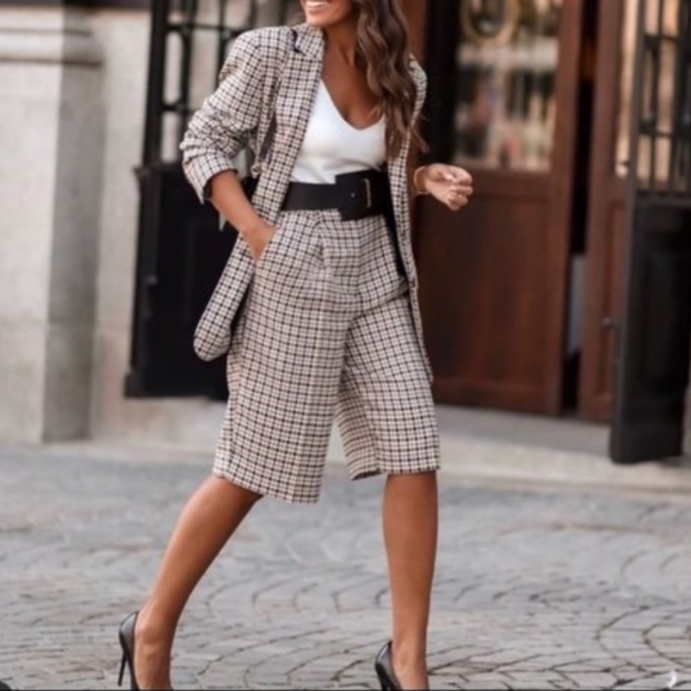 H&M checked high rise Bermuda shorts